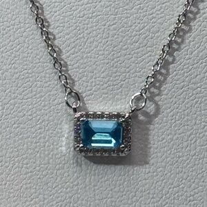 Sterling Plated Aqua Crystal Halo Pendant Necklace Made W Swarovski Crystals